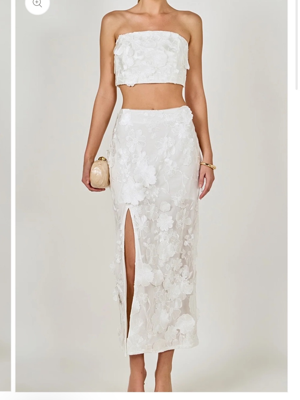 Endless Rose White Floral Lace Strapless Midi Skirt with Front Slit